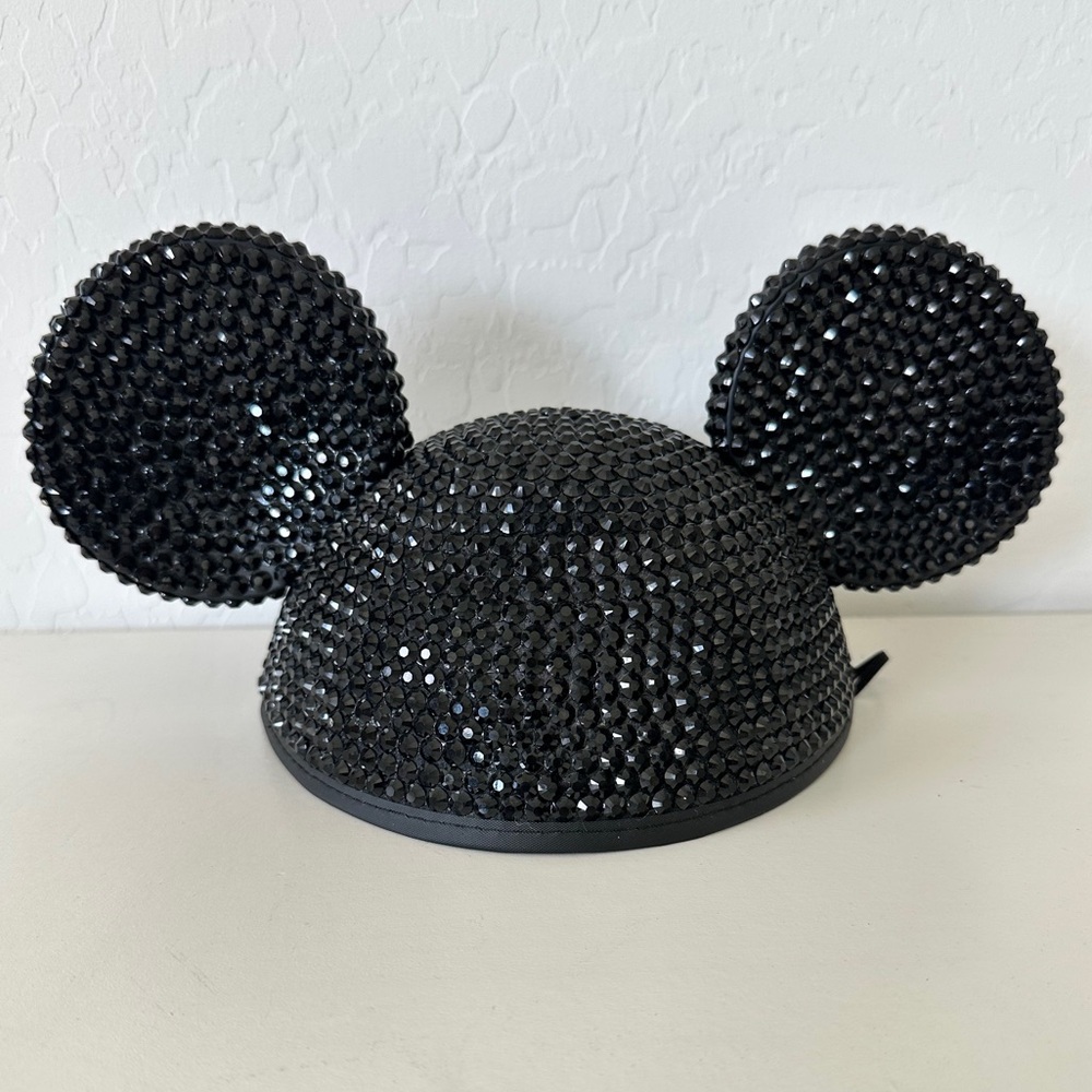 Custom Made Disney Disneyland Black Rhinestone Mouse Ear Hat Cap, Adult Sized